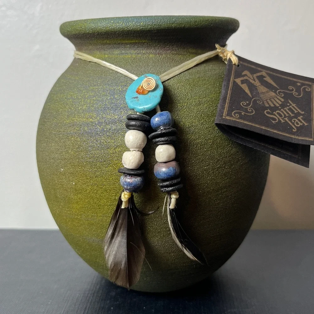 New‎ Raku Pottery Works Green Southwestern Spirit Jar Signed Jeremy Diller